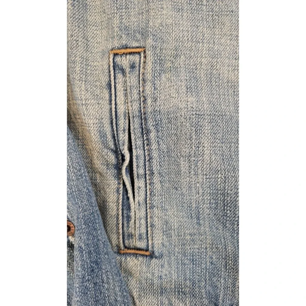 J Crew Women’s Large Distressed Denim Utility Jacket Destroyed Blue Fade